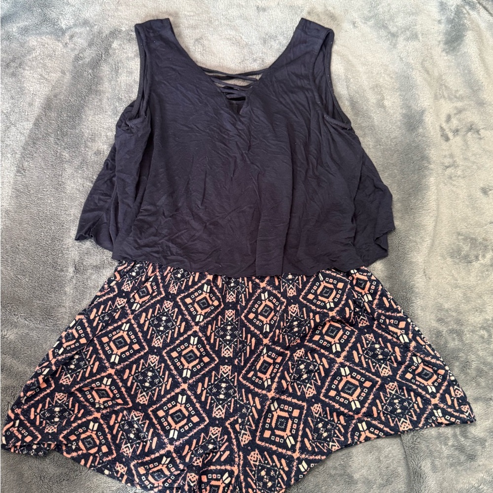 Rue21 Navy Patterned Romper